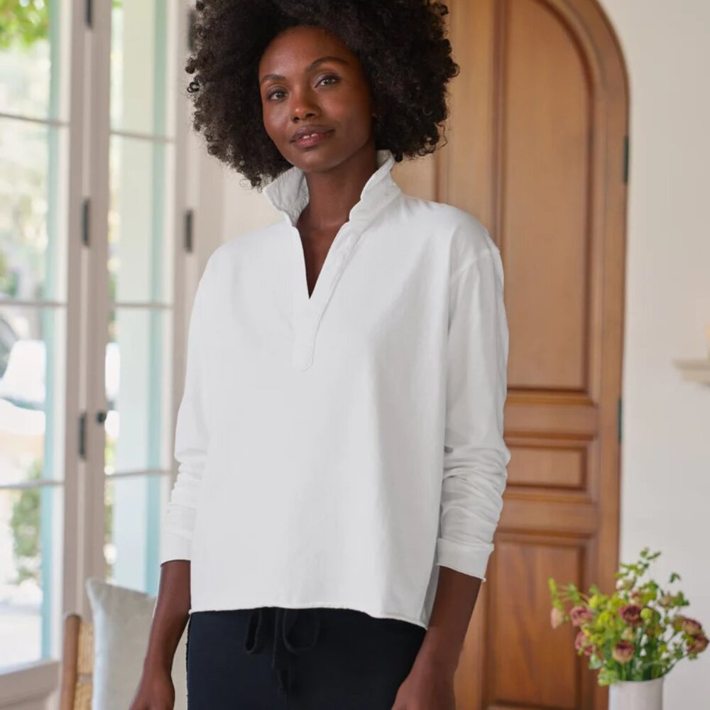 Frank & Eileen Patrick Popover Henley Heritage Jersey in White, Size S, New